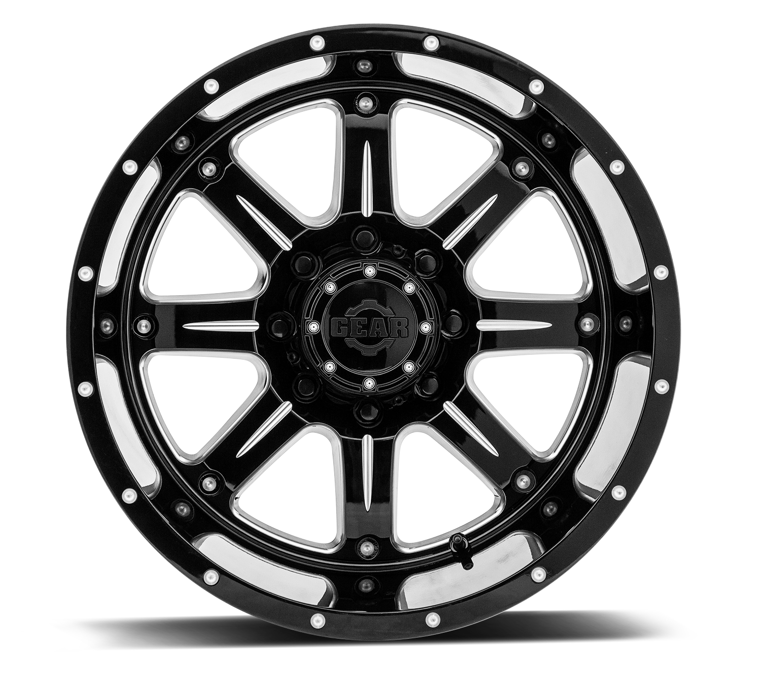 726 Big Block Gloss Black Milled Truck Wheel Front Profile